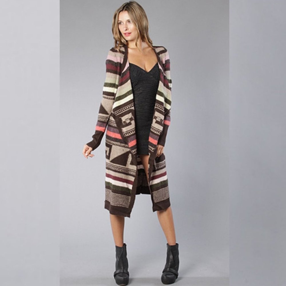Free People Long Open Front Wool Blend Cardigan M
